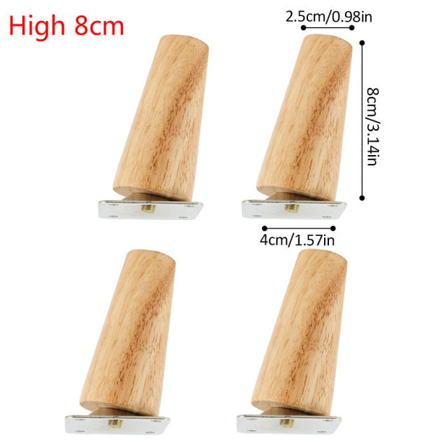 4Pcs/Set Height 8/15/20CM Solid Wood Furniture Leg, Inclined Cone Sofa Bed Cabinet Table And Chair Replacement Feet Sloping Feet