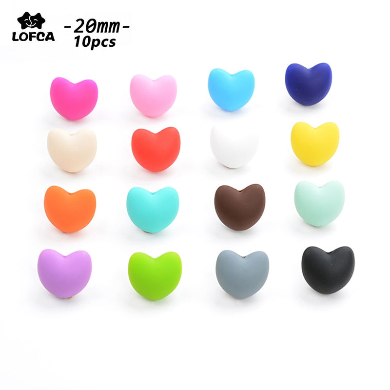 LOFCA Silicone Beads Heart Shape 10pcs Charm Teether Baby Teething Jewelry Nursing Baby Oral Care For Pacifier Holder Necklace