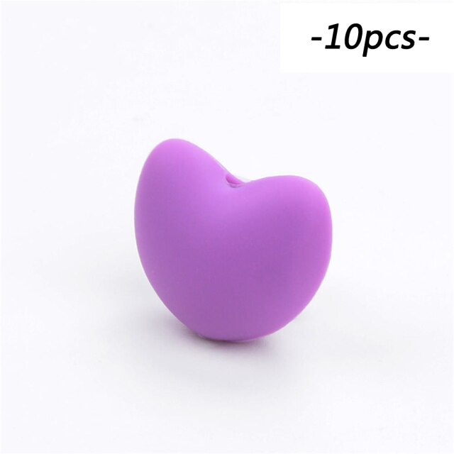 LOFCA Silicone Beads Heart Shape 10pcs Charm Teether Baby Teething Jewelry Nursing Baby Oral Care For Pacifier Holder Necklace