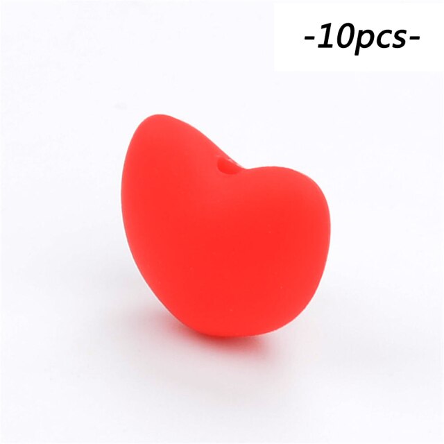 LOFCA Silicone Beads Heart Shape 10pcs Charm Teether Baby Teething Jewelry Nursing Baby Oral Care For Pacifier Holder Necklace