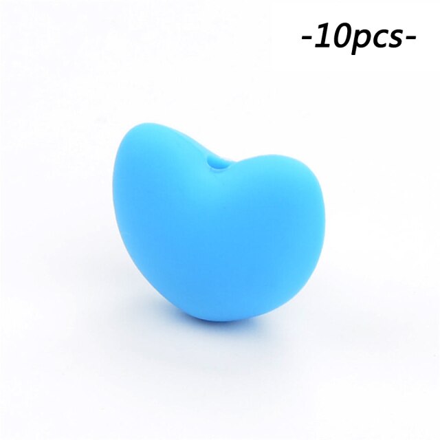 LOFCA Silicone Beads Heart Shape 10pcs Charm Teether Baby Teething Jewelry Nursing Baby Oral Care For Pacifier Holder Necklace