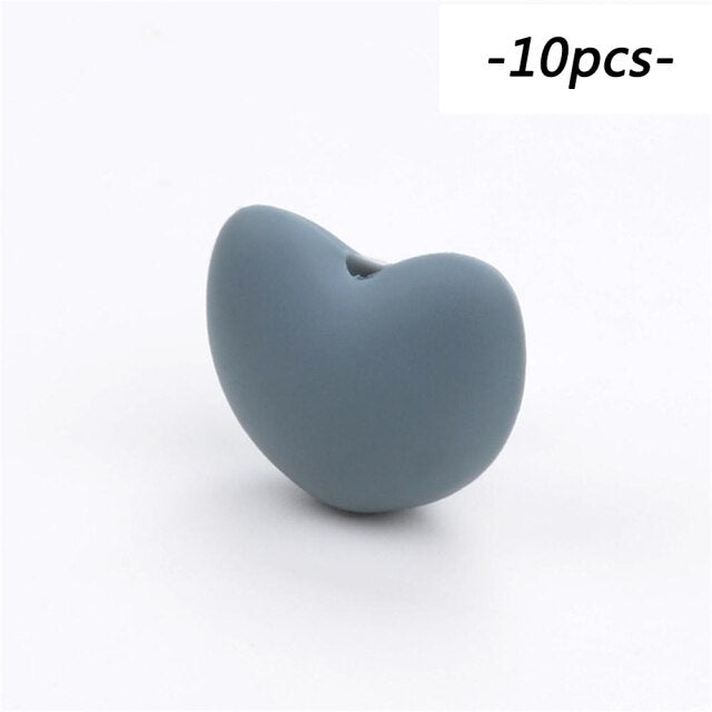 LOFCA Silicone Beads Heart Shape 10pcs Charm Teether Baby Teething Jewelry Nursing Baby Oral Care For Pacifier Holder Necklace