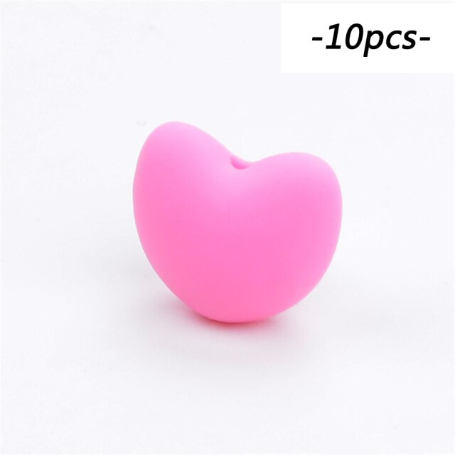 LOFCA Silicone Beads Heart Shape 10pcs Charm Teether Baby Teething Jewelry Nursing Baby Oral Care For Pacifier Holder Necklace