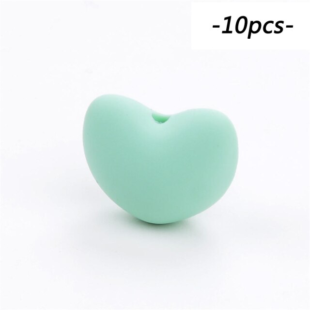 LOFCA Silicone Beads Heart Shape 10pcs Charm Teether Baby Teething Jewelry Nursing Baby Oral Care For Pacifier Holder Necklace