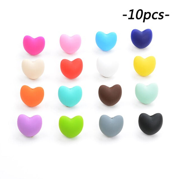 LOFCA Silicone Beads Heart Shape 10pcs Charm Teether Baby Teething Jewelry Nursing Baby Oral Care For Pacifier Holder Necklace