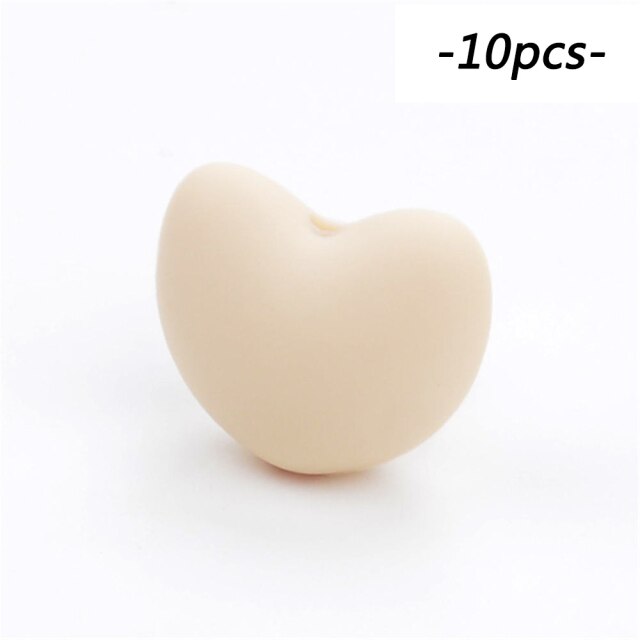 LOFCA Silicone Beads Heart Shape 10pcs Charm Teether Baby Teething Jewelry Nursing Baby Oral Care For Pacifier Holder Necklace