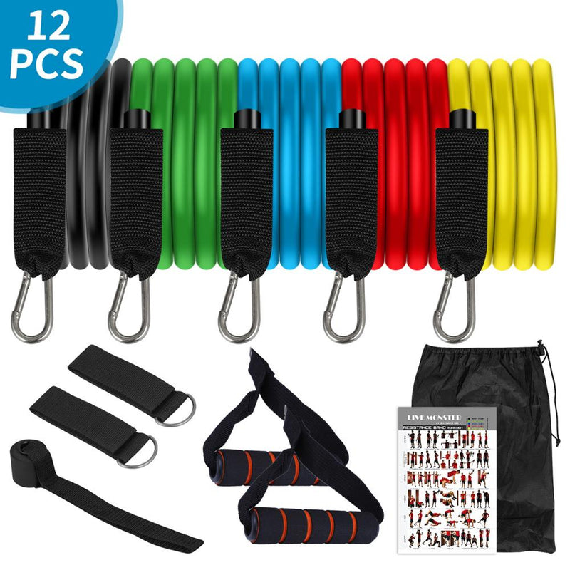 12Pcs Rubber Resistance Bands Sport Elastic Fitness Bands for Sports Bodybuilding Gym Accessories Portable Equipment 100LBS Tape