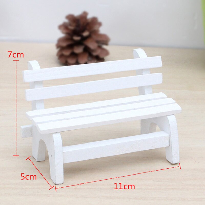 White Wooden Miniature Mini Chair Garden Crafts Figurines Micro Landscape Accessories Ornament Doll Furniture