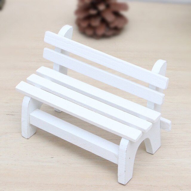 White Wooden Miniature Mini Chair Garden Crafts Figurines Micro Landscape Accessories Ornament Doll Furniture