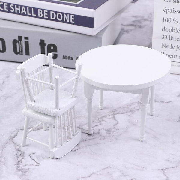 White 3Pcs/Set 1/12 Doll House Mini Furniture Dining Table Chair Set Toys for Baby Kids Children Model Decoration