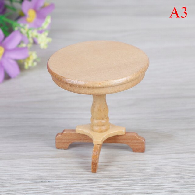 1PCS 1/12 Dollhouse Wooden Furniture Miniature Round Coffee Table Desk Chair Miniatures Pretend Toys Garden/Room Decoration