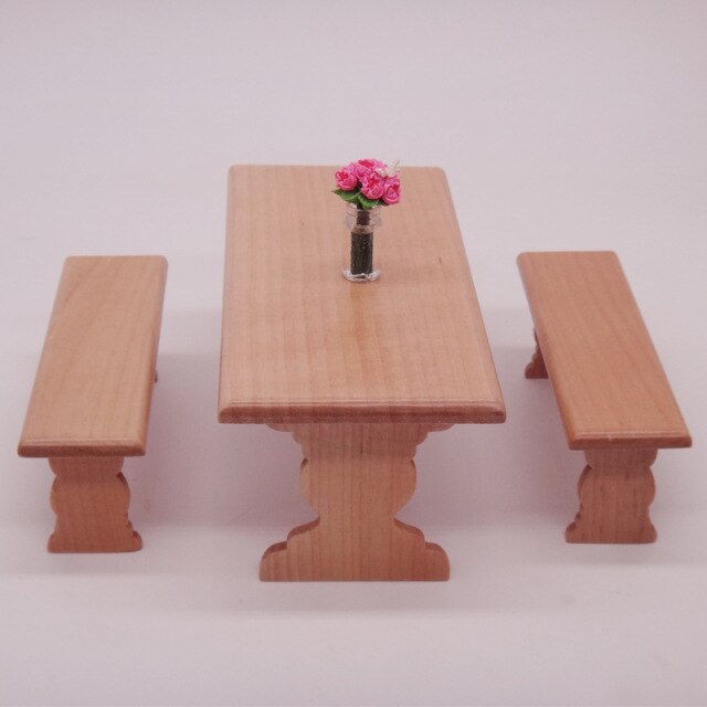 5pcs/set 1/12 Miniature Dollhouse Furniture Birch Wooden Dining Table and Chair Pretend Play Simulation Furniture Toys Set