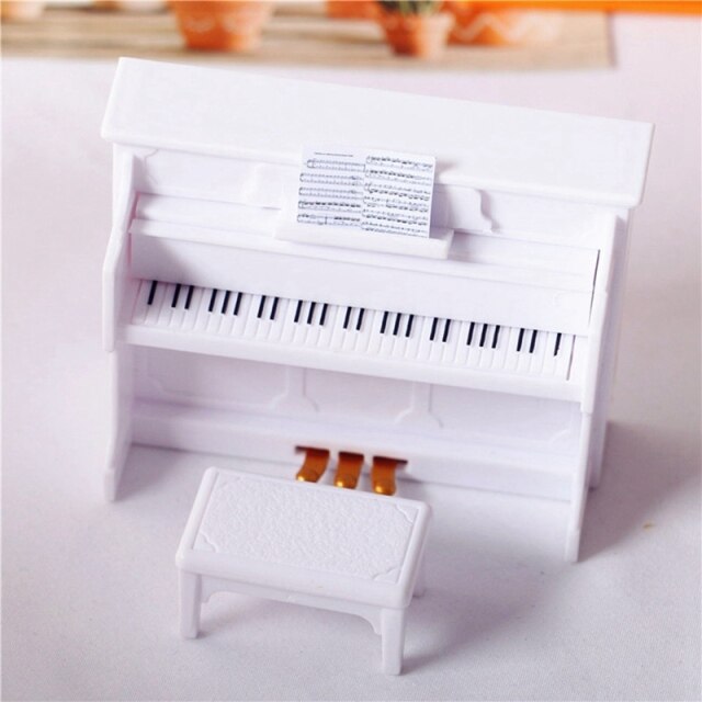 Miniature Musical Instrument Piano with Model Stool Toy Kids Desk and Chair Set  Doll House Miniatures 1/12 Scale Furniture