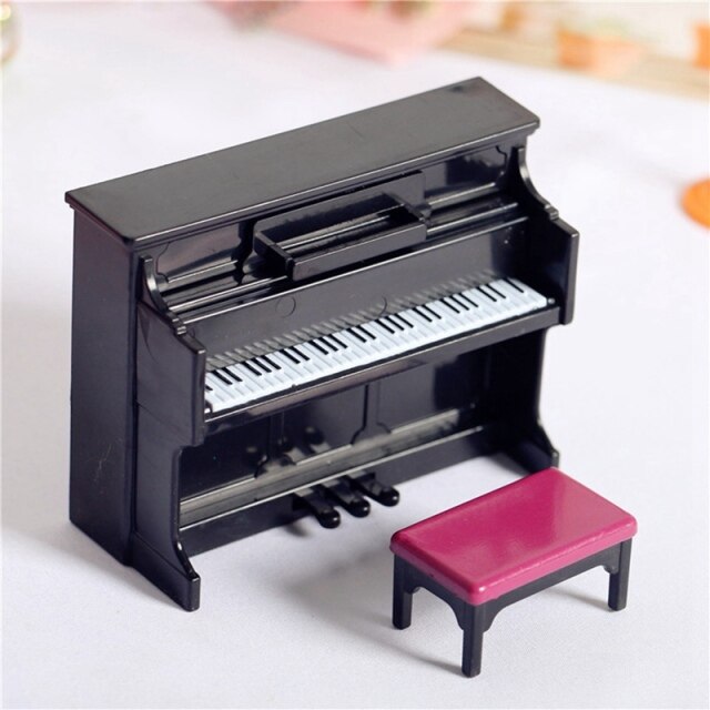 Miniature Musical Instrument Piano with Model Stool Toy Kids Desk and Chair Set  Doll House Miniatures 1/12 Scale Furniture