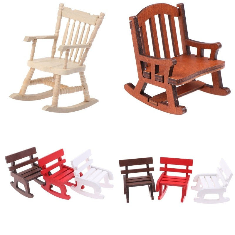 New Arrival 1/12 Wooden Mini Dollhouse Rocking Chair Model Toy DIY Miniature Accessory For Dolls House Accessories Decor Toys