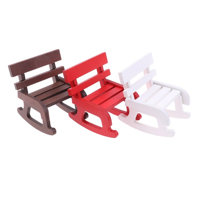 New Arrival 1/12 Wooden Mini Dollhouse Rocking Chair Model Toy DIY Miniature Accessory For Dolls House Accessories Decor Toys