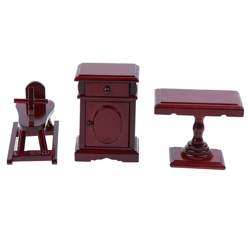 1:12 Doll House Toys Dollhouse Miniature Red Wooden Rocking Horse Chair Cabinet Table Nursery Room Furniture Accessories