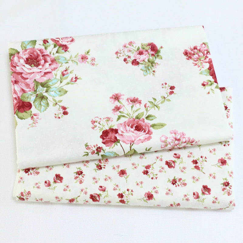 Printed  Rosy Flower Kids Twill Cotton Fabric,Patchwork Cloth,DIY Sewing Quilting Fat Quarters Material For Baby&Child