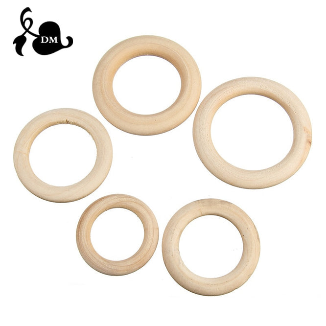 5pcs 40mm/45mm/50mm/55 Wooden Baby Teething Rings Infant Teether Toy DIY Accessories For 3-12 Month Infants Tooth Care Products