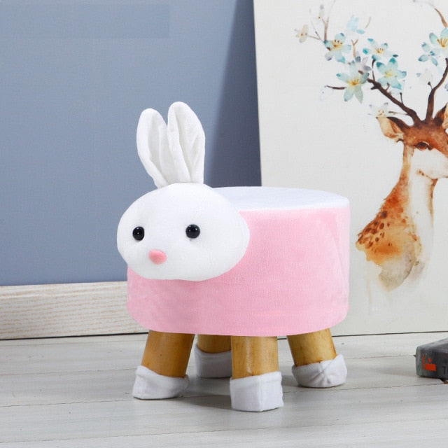 Multi-Style Handmade Animal Chair Wood Kids Stools Shoes Sofa with Plush Cartoon Cover Upscale Adult Baby Chairs Small Bench