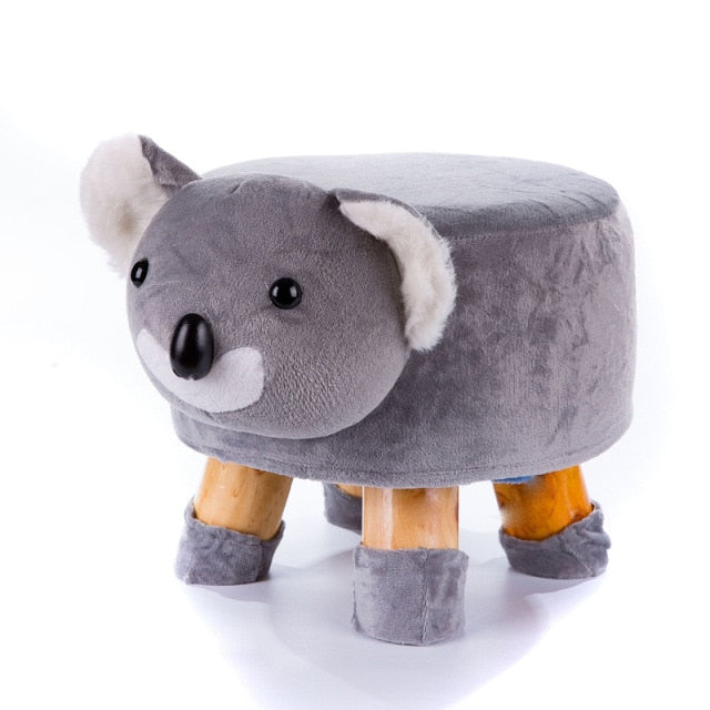 Multi-Style Handmade Animal Chair Wood Kids Stools Shoes Sofa with Plush Cartoon Cover Upscale Adult Baby Chairs Small Bench